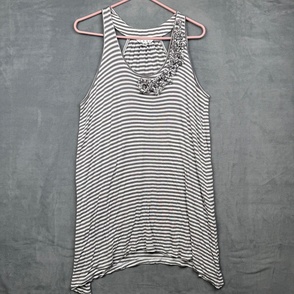 Cabi Womens Striped Tank Top Floral Embellishment Size‎ M